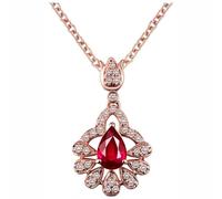 KnSam Collar para mujer de boda Au 375/585/750, oro rosa, clásico, colgante de flores, collar para mujer, rubí de 0,5 ct, color rojo, talla de gota, oro rosa de 9 K/14 K/18 K, sin níquel, 40 + 5 cm