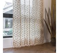 KnSam - Cortina de cocina corta de algodón con ganchillo, impresión de hojas con flecos, color beige verde, cortina para puerta de entrada, estilo americano vintage, 60 x 90 cm, 1 unidad