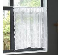 KnSam Cortinas cortas semitransparentes, encaje monocolor, textura floral, color blanco, estilo bohemio, 1 pieza, con barra de bolsillo, poliéster semitransparente, 90 x 75 cm (alto x ancho)