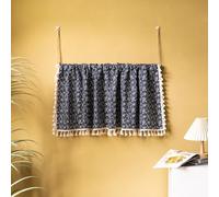 KnSam H90xB140 Visillo semitransparente, étnico flores con borla, azul marino, 1 unidad, con bolsillo de varilla de algodón y lino, cortinas semitransparentes para habitaciones, oficinas