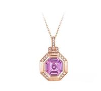 KnSam Joya auténtica 9 K/14 K/18 K oro rosa para mujer, collar de zafiro morado con colgante geométrico de forma irregular lila, cadena para mujer con moissanite 750/585/375 oro, Oro rosa de 14