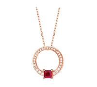 KnSam Joya de oro real de 9 K/14 K/18 K, cadena de oro rosa para mujer con colgante, collar de rubí, colgante de círculo para mujer, corte cuadrado rojo, cadena de oro de 18/14/9 quilates, Oro rosa de