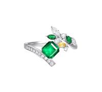 KnSam Par de anillos de oro blanco 750 auténtico, 0,97 quilates, diseño de esmeralda, hoja de corte cuadrado, verde, anillo con moissanite de 18 quilates, talla 49 (15,6)