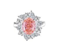 KnSam Par de anillos de oro de 18 quilates y 750, con diseño de flores con laboratorio Padparadscha Rose de corte ovalado, platino PT950, moissanita, talla 47-65, Oro blanco de 18 quilates (750