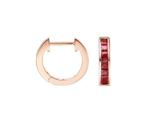 KnSam Pendientes de aro de oro rosa de 9 K/14 K/18 K, 0,87 ct, para mujer, vintage, clásico, corte princesa, rojo, pendientes sin níquel, oro 750/585/375, Oro rosa de 9 quilates, Rubí