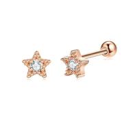 KnSam Pendientes de diamante con forma de estrella de oro rosa 750 de 18 quilates, oro rosa de 18 quilates, pendientes de estilo Art Nouveau, auténticos, Oro rosa de 18 quilates, Diamante