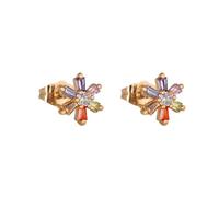 KnSam Pendientes de oro auténtico de 18 quilates, oro amarillo 750, con amatista, cristal rosa, granate, citrino, laboratorio, creado con diamante multicolor, corte rectangular, pendientes para niña