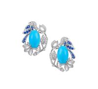 KnSam Pendientes de oro blanco de 9 K/14 K/18 K, joyas auténticas de 4,26 quilates creadas en laboratorio turquesa, pendientes clásicos de corte ovalado azul, pendientes para mujer con moissanita, oro