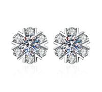 KnSam Pendientes para mujer, estilo vintage, oro blanco de 18 quilates, 750, diseño de copo de nieve con moissanita, pendientes boho de oro de 18 quilates, plata