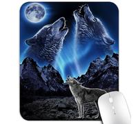 knseva Cool Wolves Howling at The Moon - Alfombrilla de mouse rectangular con diseño de lobo gris brillante con luz de luna y gran montaña, diseño personalizado