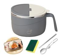 Knubbuf 1200ml Stainless Steel Instant Noodle Bowl with Lid & Handle, Leak-Proof Large Pasta Bowl with Phone Holder, Double-Layer Anti-Scald Soup Mug for Office, Dorm, Travel (F)