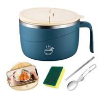 Knubbuf 1200ml Stainless Steel Instant Noodle Bowl with Lid & Handle, Leak-Proof Large Pasta Bowl with Phone Holder, Double-Layer Anti-Scald Soup Mug for Office, Dorm, Travel (A)