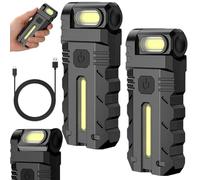 Knubbuf 180° Rotating LED Work Light Rechargeable, 800 Lumens Super Bright Keychain Torch with Magnetic Base & Clip, Portable Mini EDC Pocket Light for Camping, Car Repair, Emergency & Walking (2Pcs)
