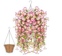 Knubbuf 2/4/6/8Pcs Artificial Hanging Flowers, 76cm UV Resistant Hanging Artificial Morning Glory Vine, Fake Trailing Plants Outdoor with Baskets for Wedding Garden Yard Home Decor (Pink, 2Pcs)