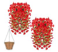 Knubbuf 2/4/6/8Pcs Artificial Hanging Flowers, 76cm UV Resistant Hanging Artificial Morning Glory Vine, Fake Trailing Plants Outdoor with Baskets for Wedding Garden Yard Home Decor (Red, 4Pcs)