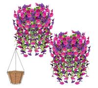 Knubbuf 2/4/6/8Pcs Artificial Hanging Flowers, 76cm UV Resistant Hanging Artificial Morning Glory Vine, Fake Trailing Plants Outdoor with Baskets for Wedding Garden Yard Home Decor (Rose Red, 4Pcs)