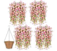 Knubbuf 2/4/6/8Pcs Artificial Hanging Flowers, 76cm UV Resistant Hanging Artificial Morning Glory Vine, Fake Trailing Plants Outdoor with Baskets for Wedding Garden Yard Home Decor (Pink, 8Pcs)
