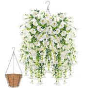 Knubbuf 2/4/6/8Pcs Artificial Hanging Flowers, 76cm UV Resistant Hanging Artificial Morning Glory Vine, Fake Trailing Plants Outdoor with Baskets for Wedding Garden Yard Home Decor (White, 2Pcs)