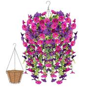 Knubbuf 2/4/6/8Pcs Artificial Hanging Flowers, 76cm UV Resistant Hanging Artificial Morning Glory Vine, Fake Trailing Plants Outdoor with Baskets for Wedding Garden Yard Home Decor (Rose Red, 2Pcs)