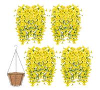 Knubbuf 2/4/6/8Pcs Artificial Hanging Flowers, 76cm UV Resistant Hanging Artificial Morning Glory Vine, Fake Trailing Plants Outdoor with Baskets for Wedding Garden Yard Home Decor (Yellow, 8Pcs)