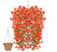 Knubbuf 2/4/6/8Pcs Artificial Hanging Flowers, 76cm UV Resistant Hanging Artificial Morning Glory Vine, Fake Trailing Plants Outdoor with Baskets for Wedding Garden Yard Home Decor (Orange, 2Pcs)