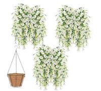 Knubbuf 2/4/6/8Pcs Artificial Hanging Flowers, 76cm UV Resistant Hanging Artificial Morning Glory Vine, Fake Trailing Plants Outdoor with Baskets for Wedding Garden Yard Home Decor (White, 6Pcs)