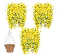 Knubbuf 2/4/6/8Pcs Artificial Hanging Flowers, 76cm UV Resistant Hanging Artificial Morning Glory Vine, Fake Trailing Plants Outdoor with Baskets for Wedding Garden Yard Home Decor (Yellow, 6Pcs)