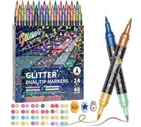 Knubbuf 24/48/72/96 Farben Glitter Effect Brush Markers, Glitter Pens Outline Markers Set for Card Making, DIY Crafts & Photo Albums, Self-Outline Art Supplies for Kids Adults (48 Colors)
