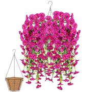 Knubbuf 2Pcs Artificial Hanging Flowers, 76cm UV Resistant Hanging Artificial Morning Glory Vine, Fake Trailing Plants Outdoor with Baskets for Wedding Garden Yard Home Decor (Fuchsia)