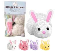 Knubbuf Build a Bunny Easter Craft Kit for Kids, DIY Plush Rabbit Decorations with Pom Poms & Felt Ears, Easy Handmade Easter Activity Set for Classroom Rewards, Party Favors & Spring Gifts (01)