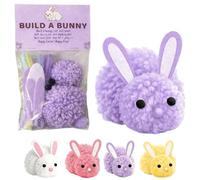 Knubbuf Build a Bunny Easter Craft Kit for Kids, DIY Plush Rabbit Decorations with Pom Poms & Felt Ears, Easy Handmade Easter Activity Set for Classroom Rewards, Party Favors & Spring Gifts (04)
