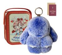 Knubbuf Cute Bunny Keychain in a Tin Box - Fluffy Lop-Eared Rabbit Plush Keyring, Soft Faux Fur Bag Charm & Purse Accessory, Adorable Easter Birthday Gift for Women Girls (D)