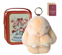 Knubbuf Cute Bunny Keychain in a Tin Box - Fluffy Lop-Eared Rabbit Plush Keyring, Soft Faux Fur Bag Charm & Purse Accessory, Adorable Easter Birthday Gift for Women Girls (Q)