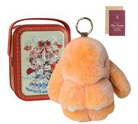 Knubbuf Cute Bunny Keychain in a Tin Box - Fluffy Lop-Eared Rabbit Plush Keyring, Soft Faux Fur Bag Charm & Purse Accessory, Adorable Easter Birthday Gift for Women Girls (H)