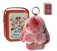 Knubbuf Cute Bunny Keychain in a Tin Box - Fluffy Lop-Eared Rabbit Plush Keyring, Soft Faux Fur Bag Charm & Purse Accessory, Adorable Easter Birthday Gift for Women Girls (L)