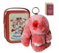 Knubbuf Cute Bunny Keychain in a Tin Box - Fluffy Lop-Eared Rabbit Plush Keyring, Soft Faux Fur Bag Charm & Purse Accessory, Adorable Easter Birthday Gift for Women Girls (E)