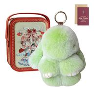 Knubbuf Cute Bunny Keychain in a Tin Box - Fluffy Lop-Eared Rabbit Plush Keyring, Soft Faux Fur Bag Charm & Purse Accessory, Adorable Easter Birthday Gift for Women Girls (I)