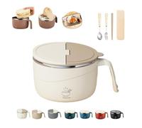 Knubbuf Instant Noodle Bowl with Lid, 1200ml Stainless Steel Ramen Bowls for Office & Dorm, Leak Proof Large Pasta Bowls with Drain Holes & Phone Holder, Double-Layer Anti-Scald Soup Cup (C)