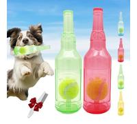 Knubbuf Pet Chew Beer Bottle Ball Toy, Ball in a Bottle Dog Toy, Crunch and Play BottleToy, Squeaky Interactive Dog Toys for Dogs of to Grind Teeth (Green +Red)