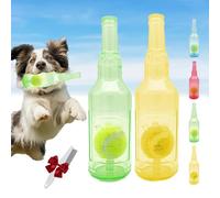 Knubbuf Pet Chew Beer Bottle Ball Toy, Ball in a Bottle Dog Toy, Crunch and Play BottleToy, Squeaky Interactive Dog Toys for Dogs of to Grind Teeth (Green +Yellow)