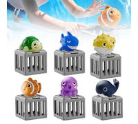 Knubbuf Pool Diving Toys for Kids, Underwater Dive Rescue Toys, Underwater Sinkies for Kids Swimming with Floating Animals & Weighted Cages, S nd Splash Pool Game Set for Boys Girls (Mix)