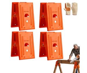 Knubbuf Saw Horses Twin Pack, Heavy Duty Sawhorse Brackets with Adjustable 25-Degree Angle, Cold Rolled Steel Work Horse Set for Log Cutting, Furniture Making & Workshop Benches (Orange,4pcs)