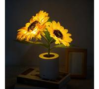 Knubbuf Shimmering Sunflower Lamp, Rechargeable Twinkling Tree Flower Lamp with 3-Level Touch Dimming, Realistic Artificial Sunflower Light, Floral Night Light Gift for Mum, Women (Two Heads)