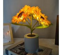 Knubbuf Shimmering Sunflower Lamp, Rechargeable Twinkling Tree Flower Lamp with 3-Level Touch Dimming, Realistic Artificial Sunflower Light, Floral Night Light Gift for Mum, Women (Three Heads)