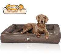 Knuffelwuff Cama ortopédica para perros Montego XXL de piel sintética acolchada con láser, 120 x 100 cm, color gris y marrón
