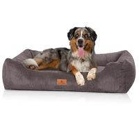 Knuffelwuff - Cama para Perro de Pana con Personaje Tejido a Mano Olivia XL, 105 x 75 cm, Color Gris Pardo, Funda extraíble, Lavable, para Perros Grandes, medianos y pequeños