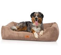 Knuffelwuff Cama para Perro de Pana con Personaje Tejido a Mano Olivia XL, 105 x 75 cm, marrón, Funda extraíble, Lavable, para Perros Grandes, medianos y pequeños,