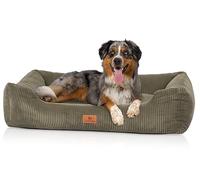 Knuffelwuff Cama para perros de pana tejida a mano Olivia XL, 105 x 75 cm, color caqui, funda extraíble, lavable, para perros grandes, medianos y pequeños