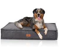 Knuffelwuff Cojín para perros Lesedi de pana con carácter tejido a mano, 100 x 70 cm, gris, funda extraíble, lavable, para perros grandes, medianos y pequeños