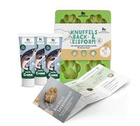 Knuffelwuff Juego de galletas para perros y helados para perros con 3 moldes de silicona, recetas y aperitivo de tubo de salmón - Resistencia al calor de -40 °C hasta 220 °C - Perfecto para